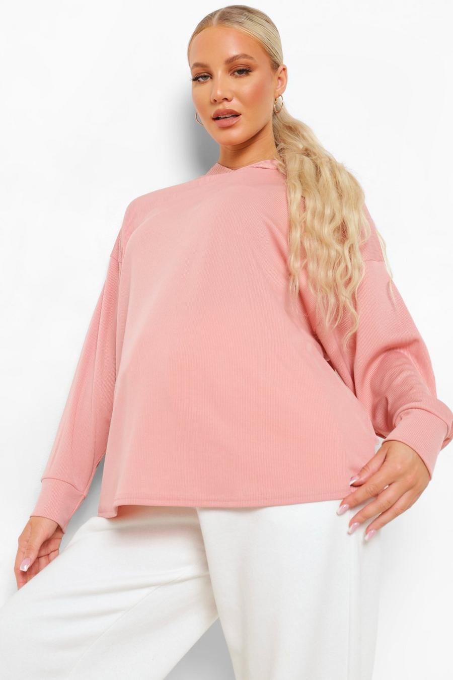 Dusky pink Mammakläder - Oversize ribbad hoodie image number 1
