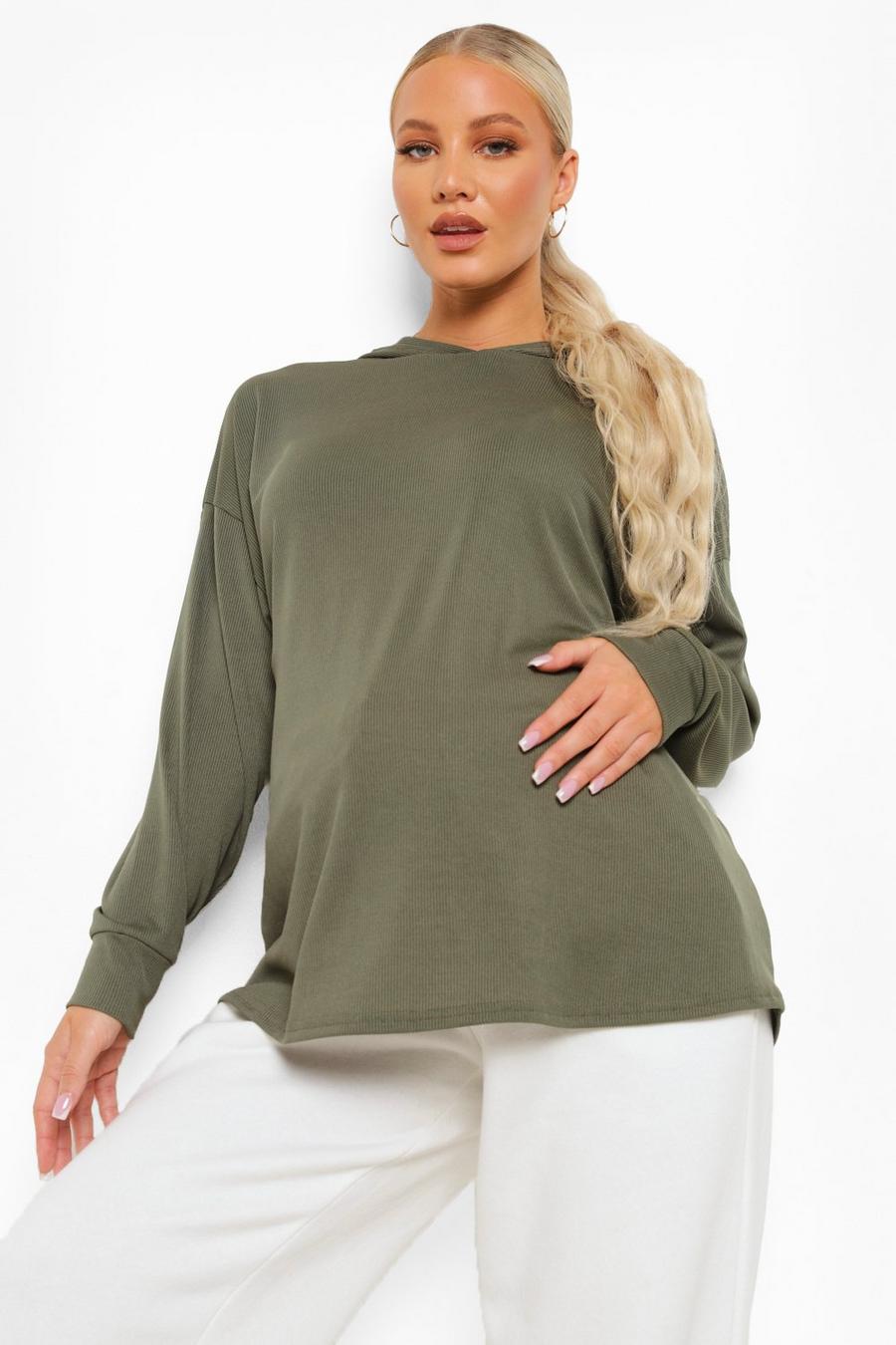 Khaki Maternity Rib Oversized Hoodie image number 1