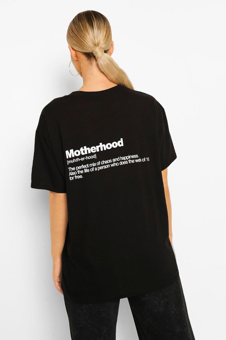 Umstandsmode T-Shirt mit „Motherhood“-Slogan hinten, Schwarz image number 1