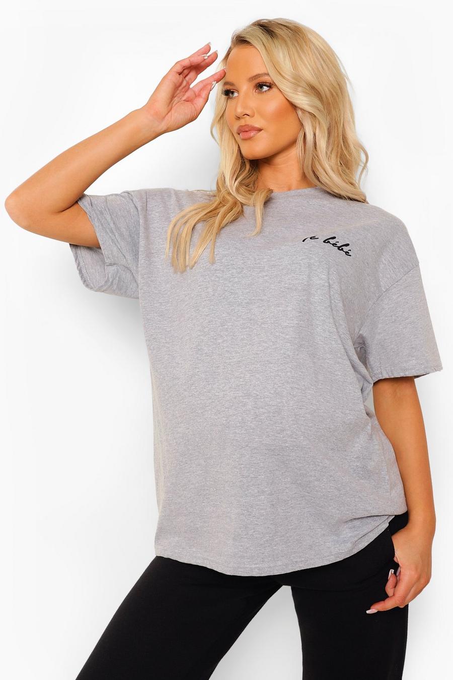 Umstandsmode T-Shirt mit „Le Bebe“-Slogan, Grau meliert image number 1