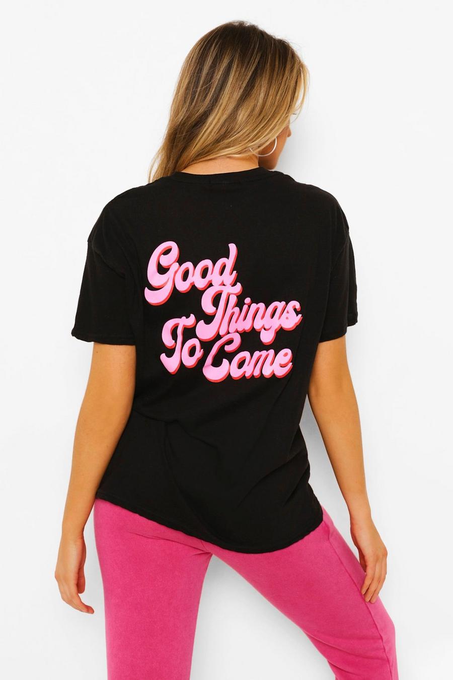 Umstandsmode T-Shirt mit „Good Things“-Slogan, Schwarz image number 1