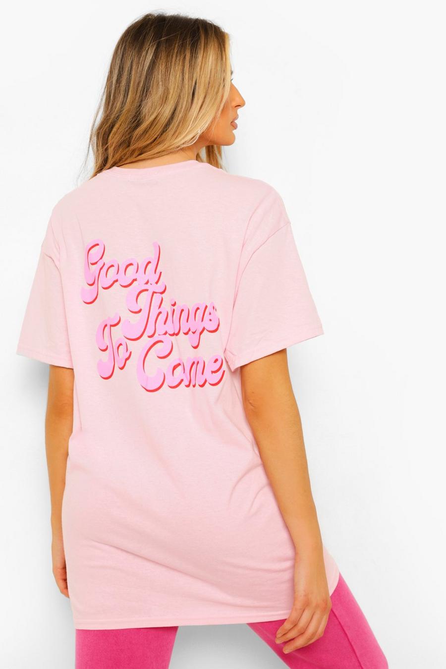 Umstandsmode T-Shirt mit „Good Things“-Slogan, Hellrosa image number 1