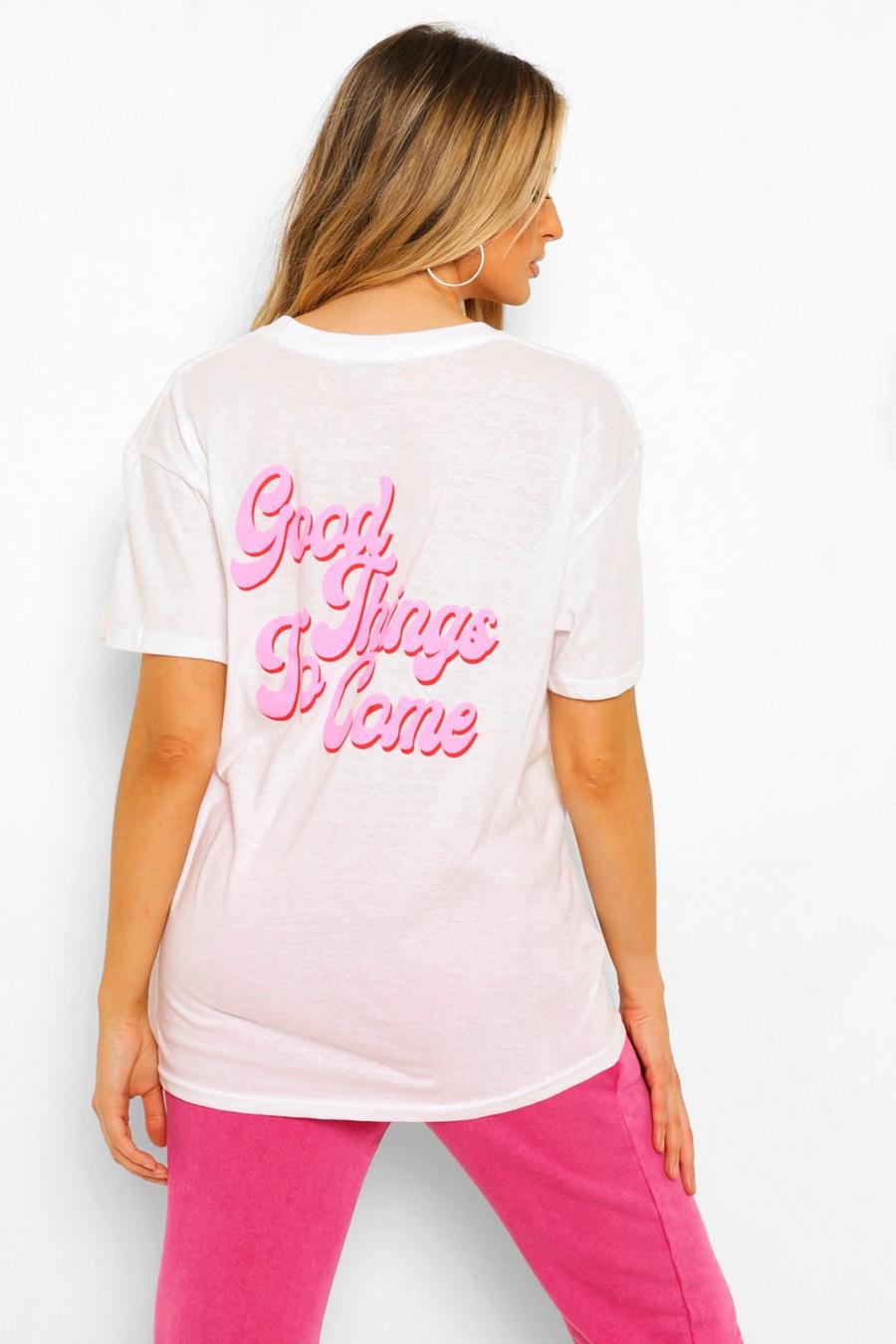Umstandsmode T-Shirt mit „Good Things“-Slogan, Weiß image number 1