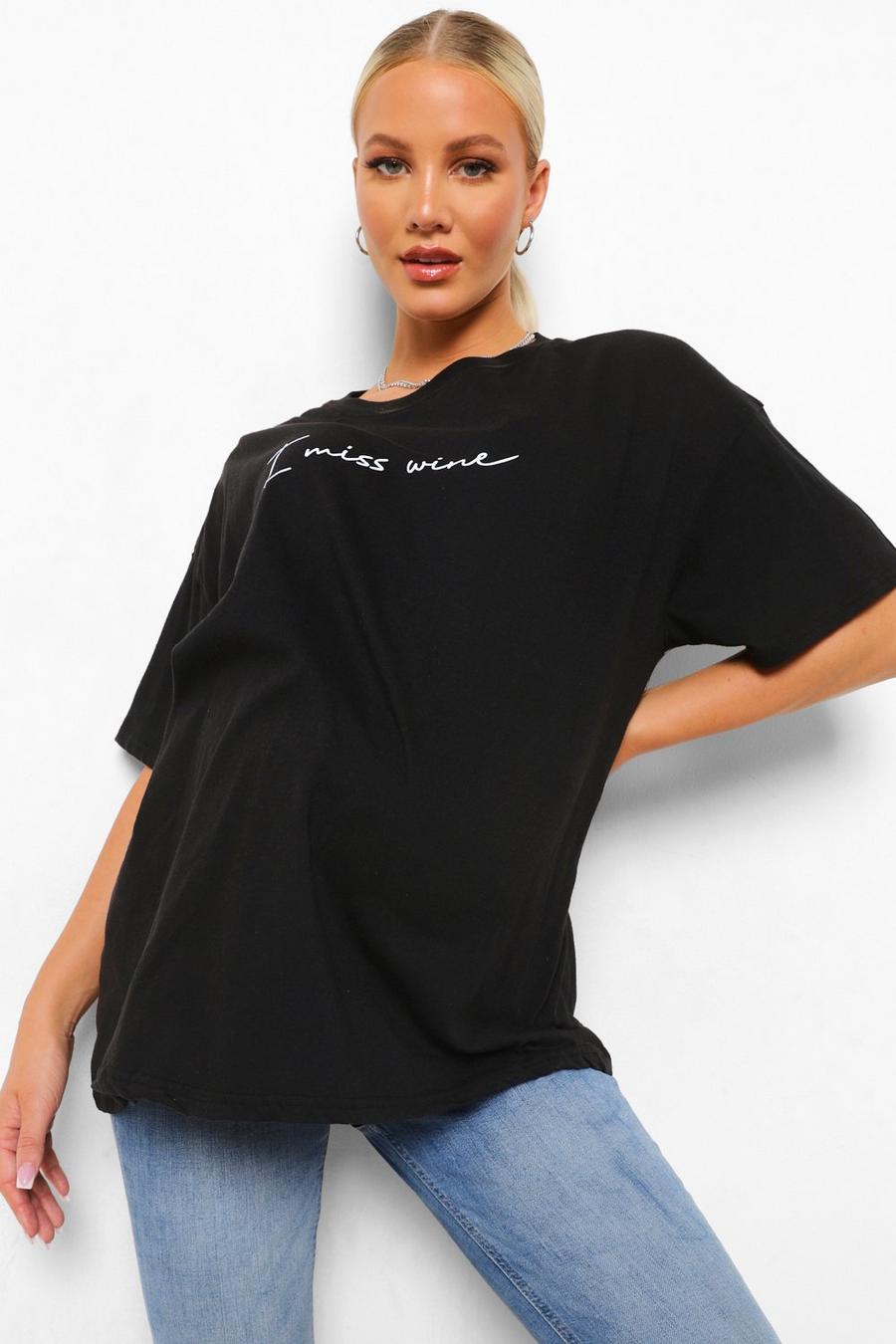Black Mammakläder - "I Miss Wine" T-shirt med slogan image number 1