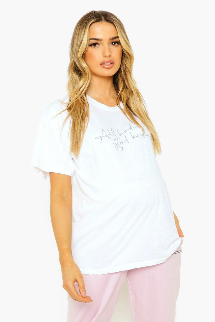White Maternity 'Good Bodies' Slogan T-shirt image number 1