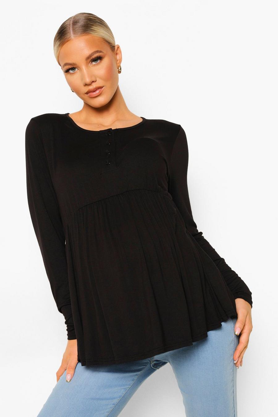 Black Maternity Crew Neck Button Front Smock image number 1