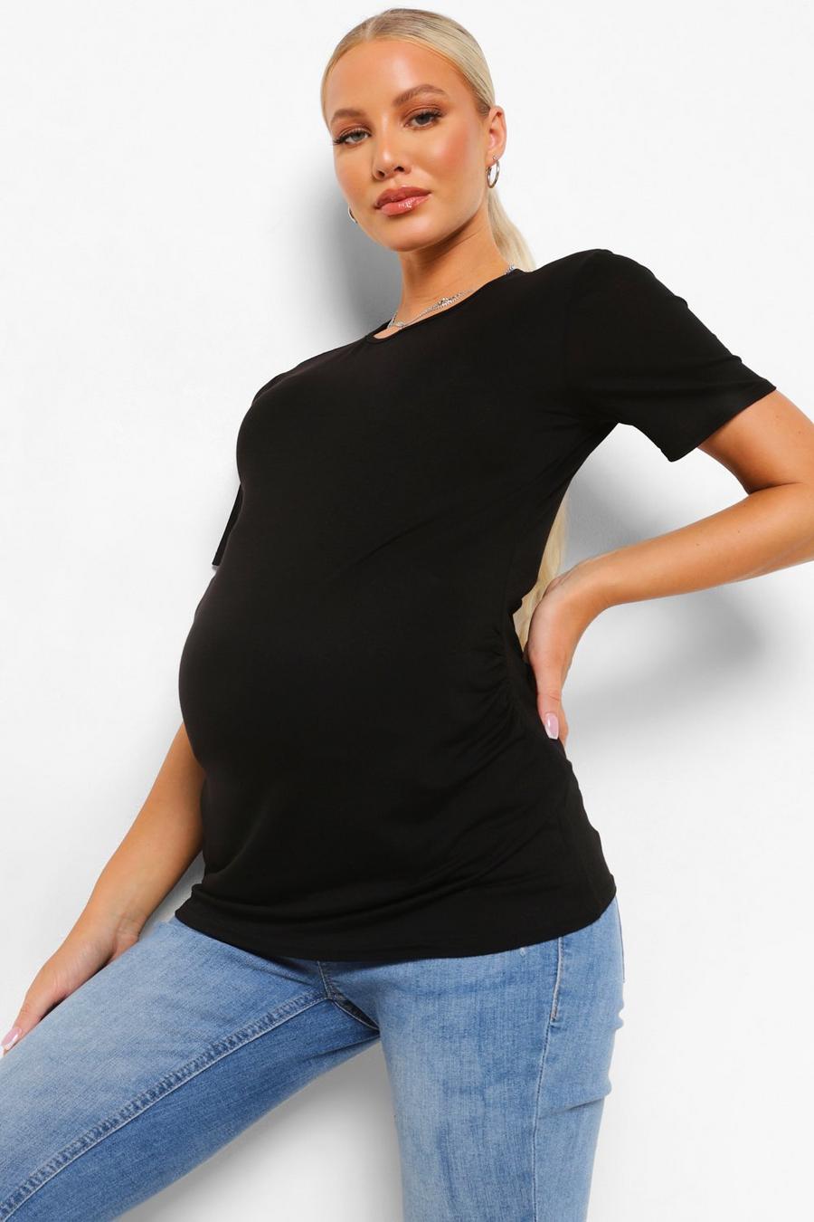 Black Maternity Short Sleeve Ruched T Shirt image number 1