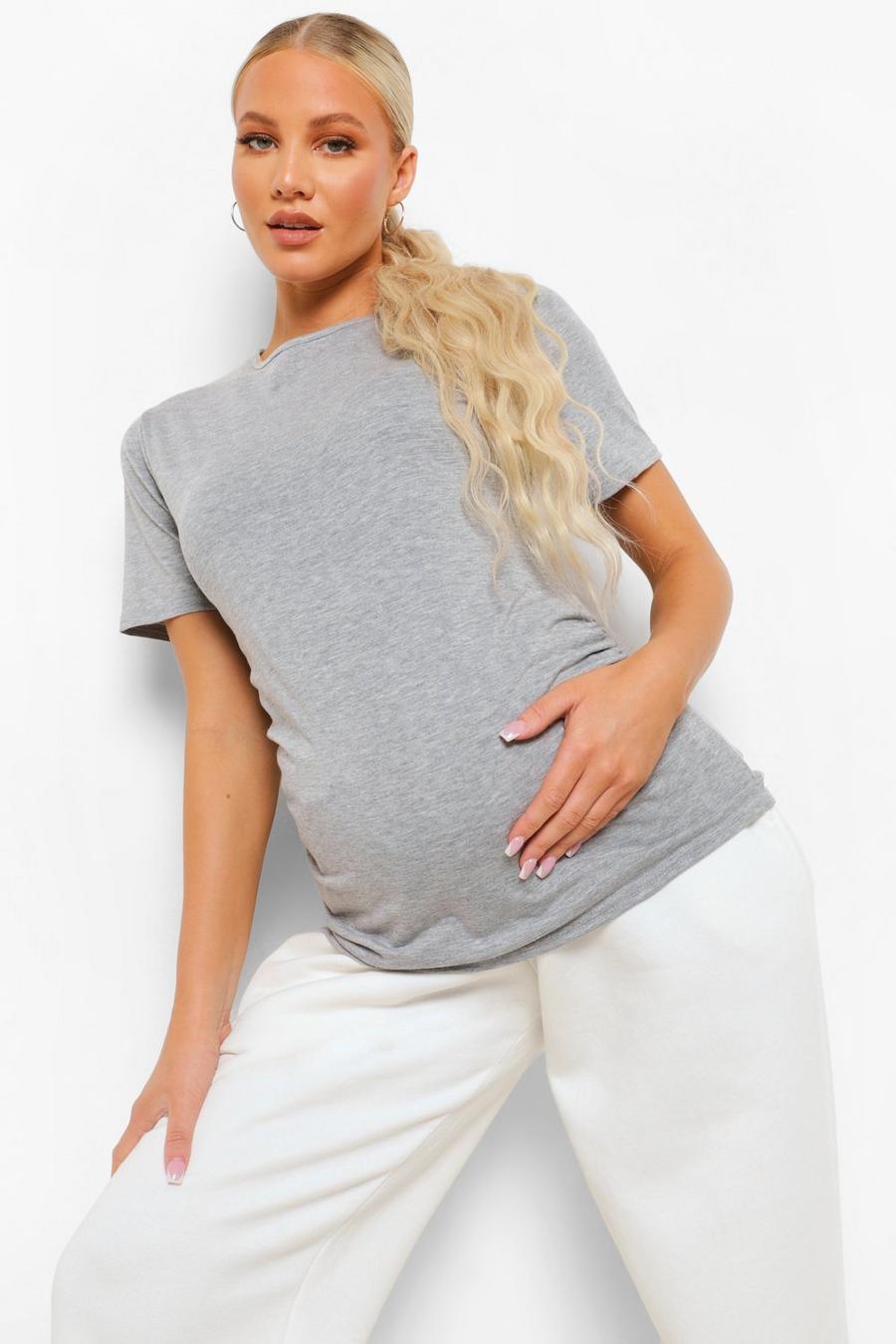 Grey marl Maternity Short Sleeve Ruched T Shirt image number 1