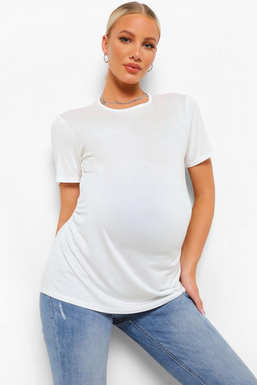 White Maternity Short Sleeve Ruched T Shirt image number 1