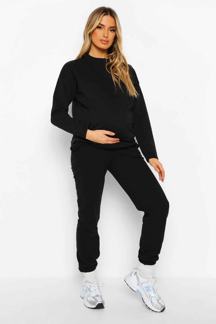 שחור חליפת טרנינג סווטשירט עם שסע בצד להיריון image number 1
