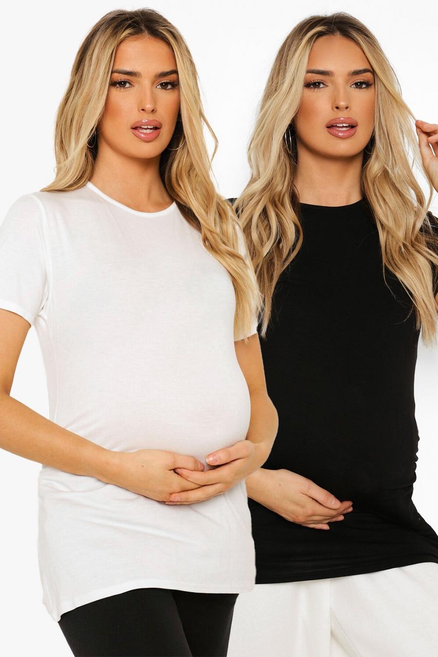 Blackwhite Maternity Short Sleeve Ruched T Shirt 2 Pack image number 1
