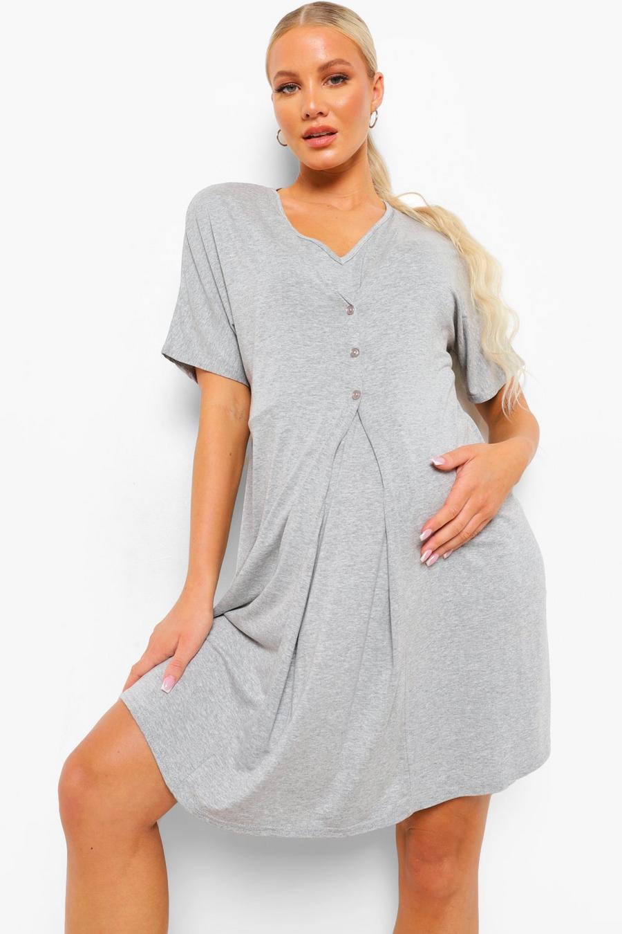 Grey marl Maternity V Neck Button Front Nightgown image number 1