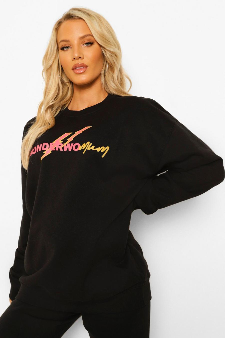 Black Maternity 'Wondermomum' Slogan Sweatshirt image number 1