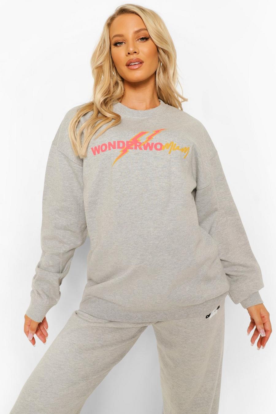 Grey Mammakläder - "Wonderwomum" Sweatshirt med text image number 1