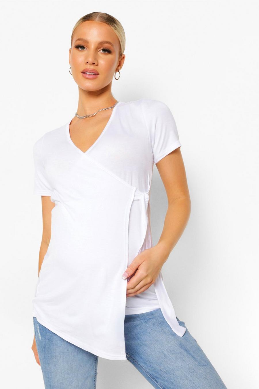 White Maternity Short Sleeved Wrap Top image number 1