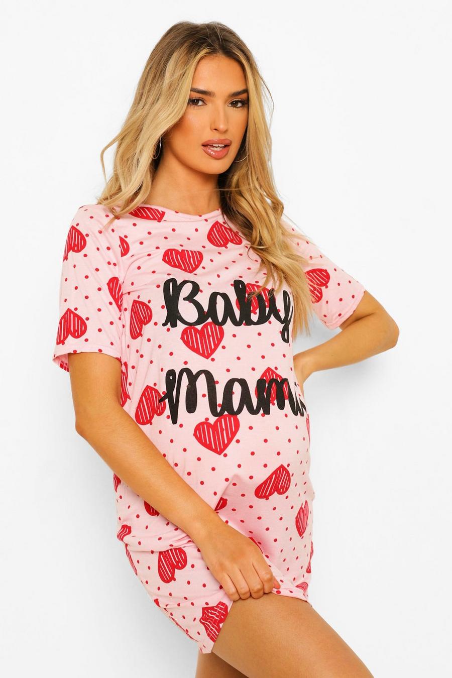 Pink rosa Mammakläder - "Baby Mama" Nattlinne med hjärtan image number 1