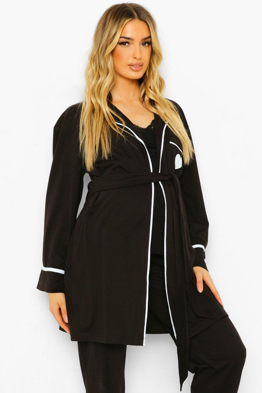 Black Maternity Baby Mama Embroidered Dressing Gown image number 1