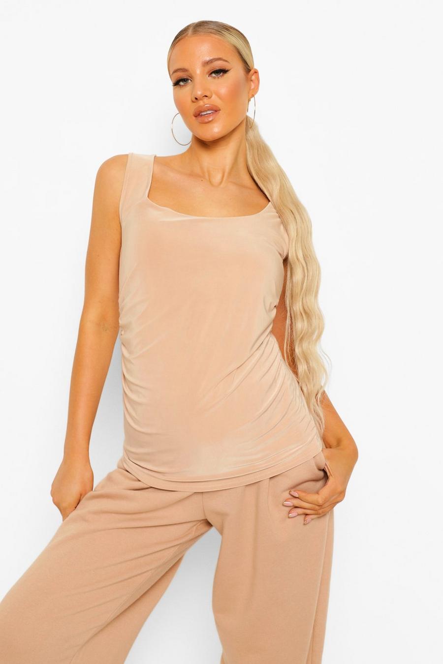 Light stone Maternity Double Layer Slinky Scoop Cami Top image number 1