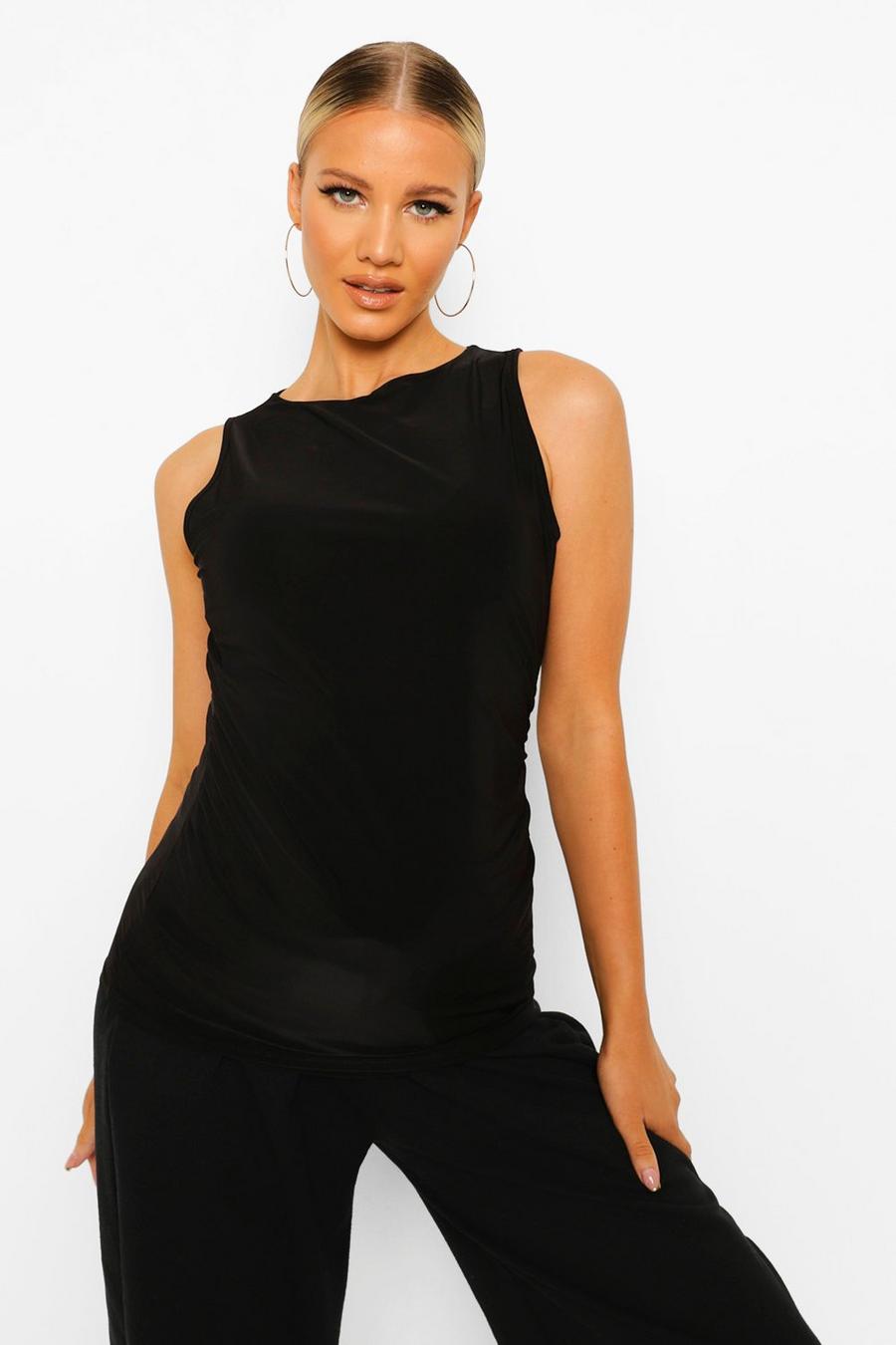 Black Maternity Double Layer Slinky Racer Top image number 1