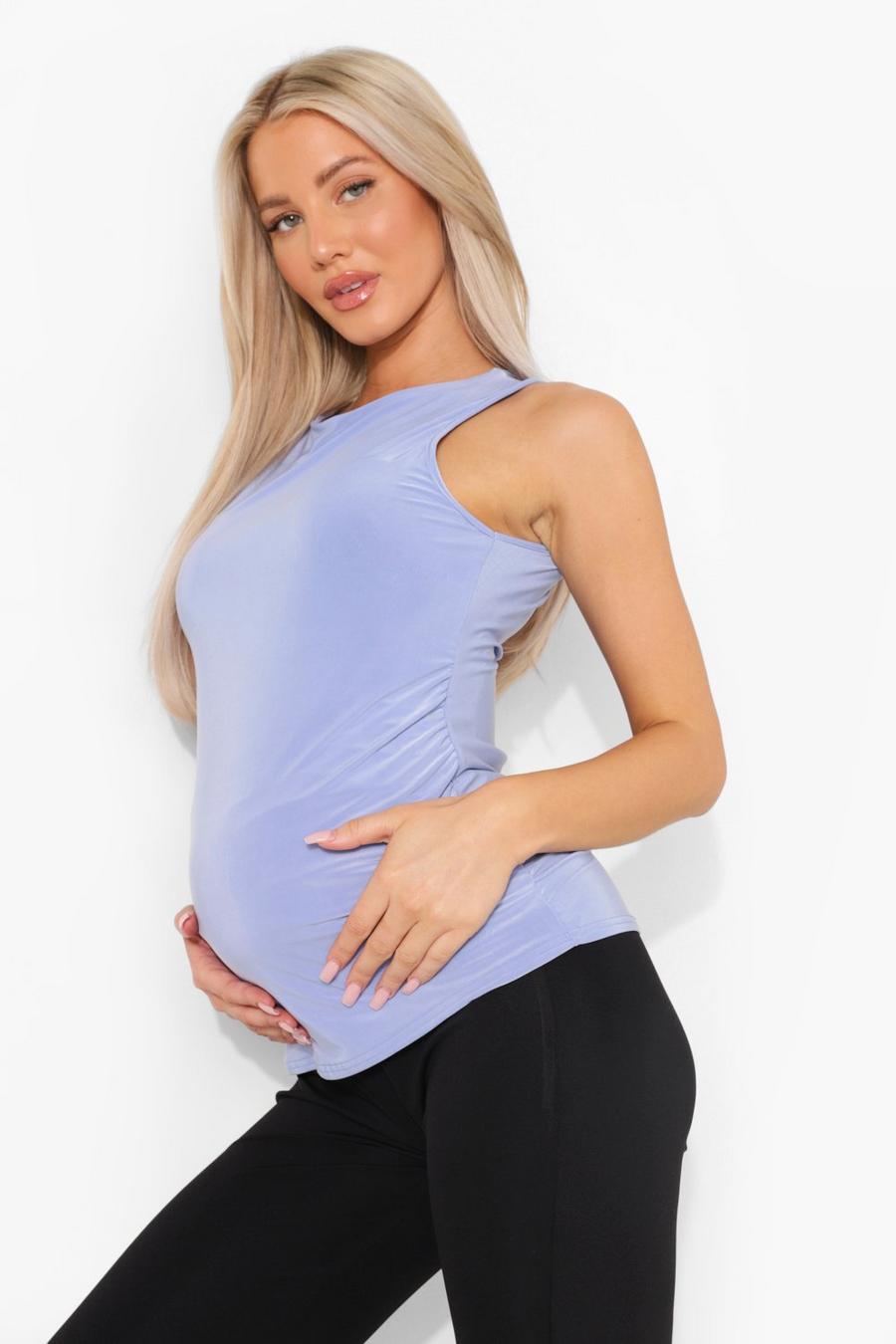 Dusty blue Maternity Double Layer Slinky Racer Top image number 1
