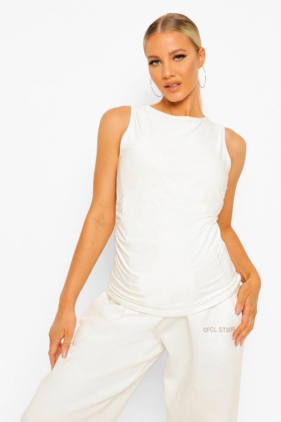 White Maternity Double Layer Slinky Racer Top image number 1