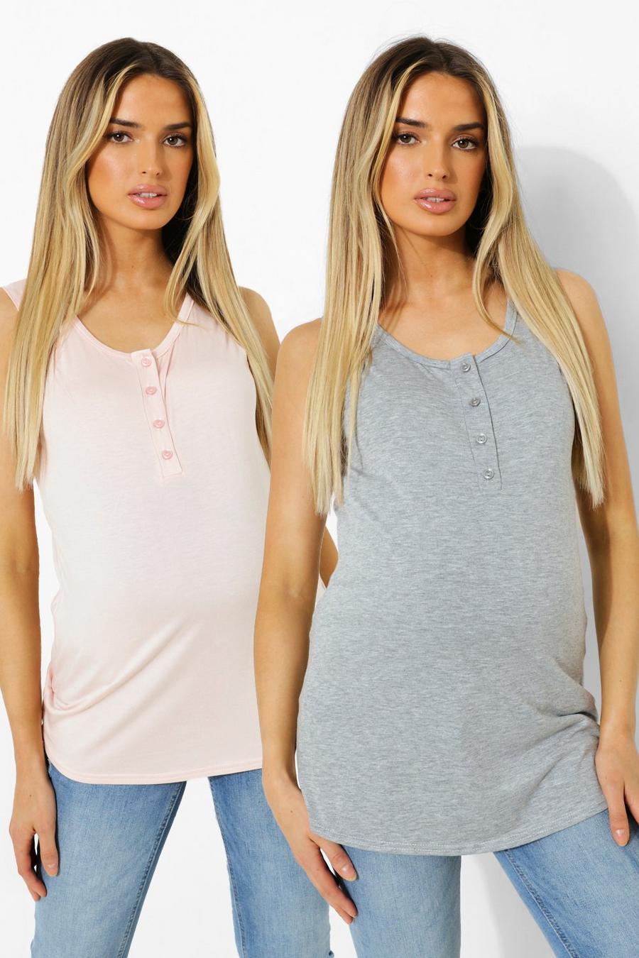 Grey Maternity 2 Pack Button Front Tank Top image number 1
