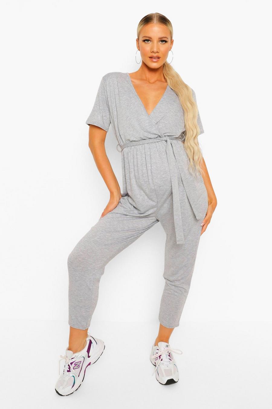 Grey marl Maternity Wrap Front Lounge Jumpsuit