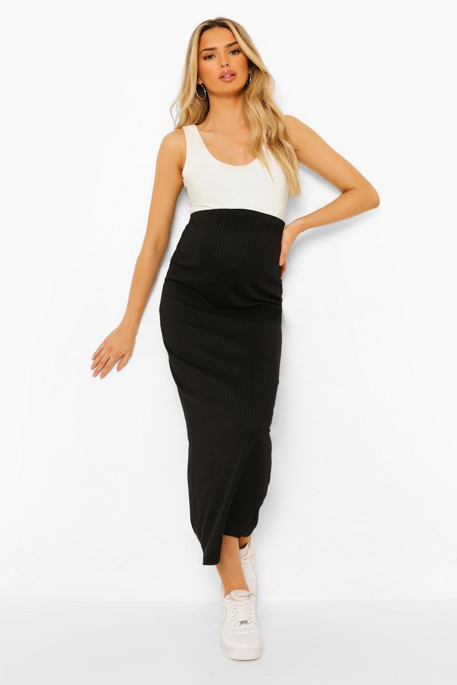Black Maternity Over The Bump Rib Maxi Skirt image number 1