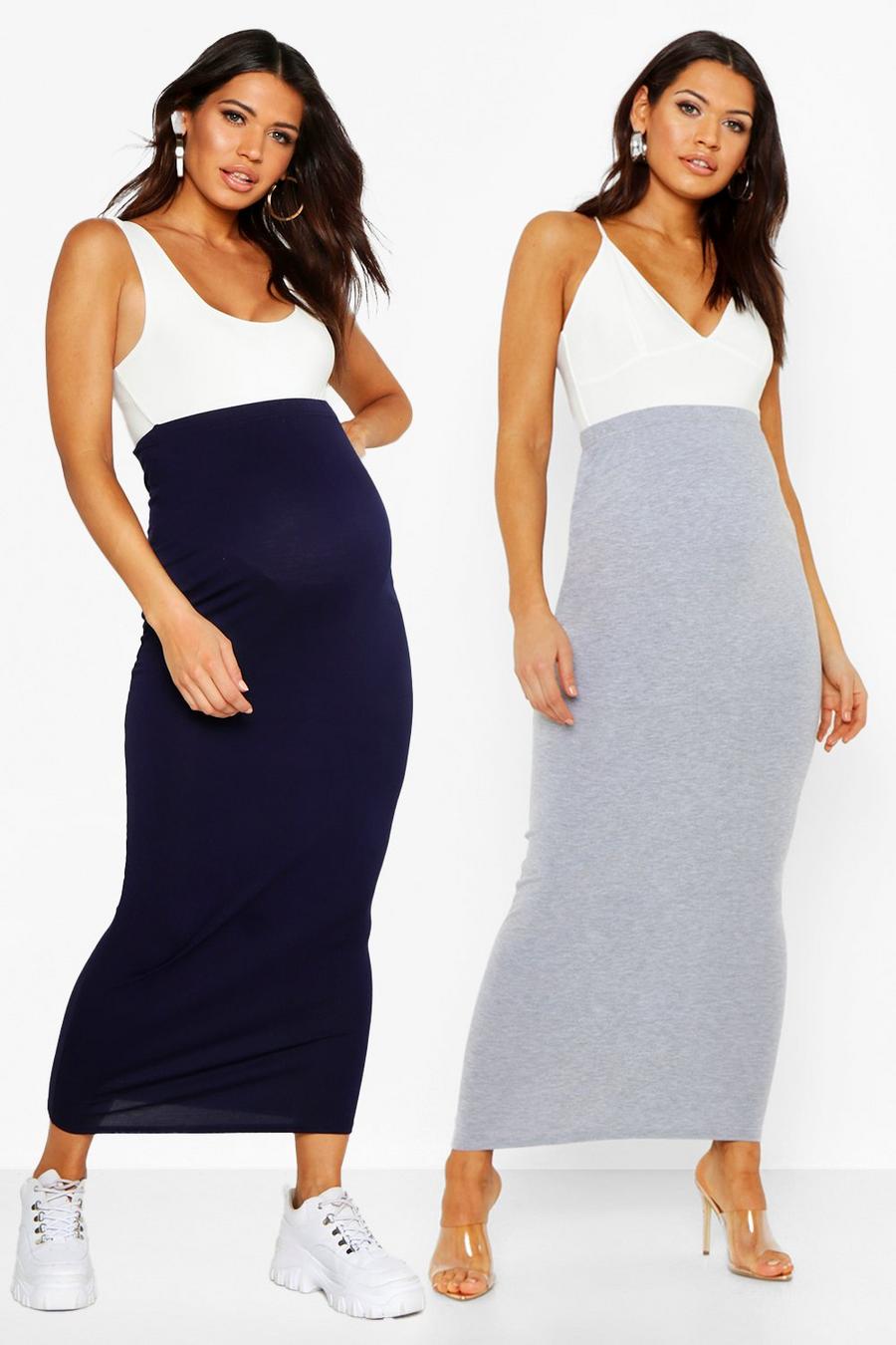 Navy Maternity 2 Pack Over The Bump Maxi Skirt image number 1
