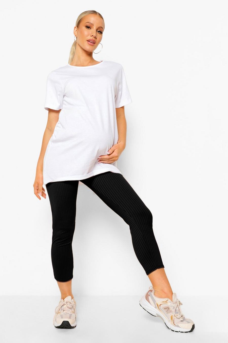 Black Maternity Rib Cropped Leggings image number 1