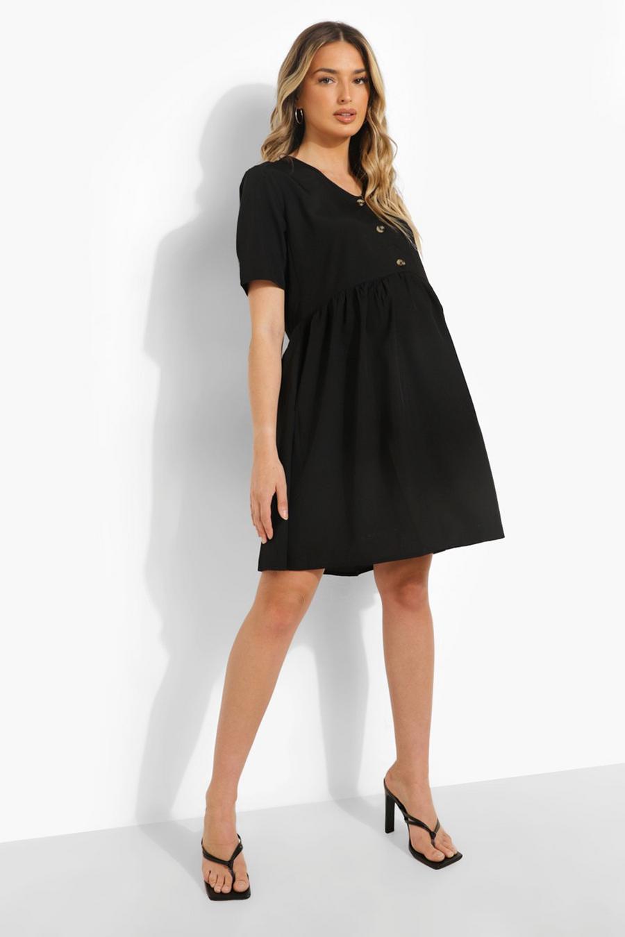 Umstandsmode Smok-Kleid mit Knopfleiste, Black image number 1
