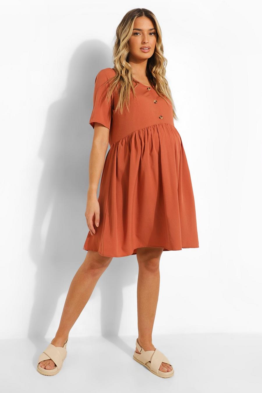 Terracotta Maternity Button Down Smock Dress image number 1