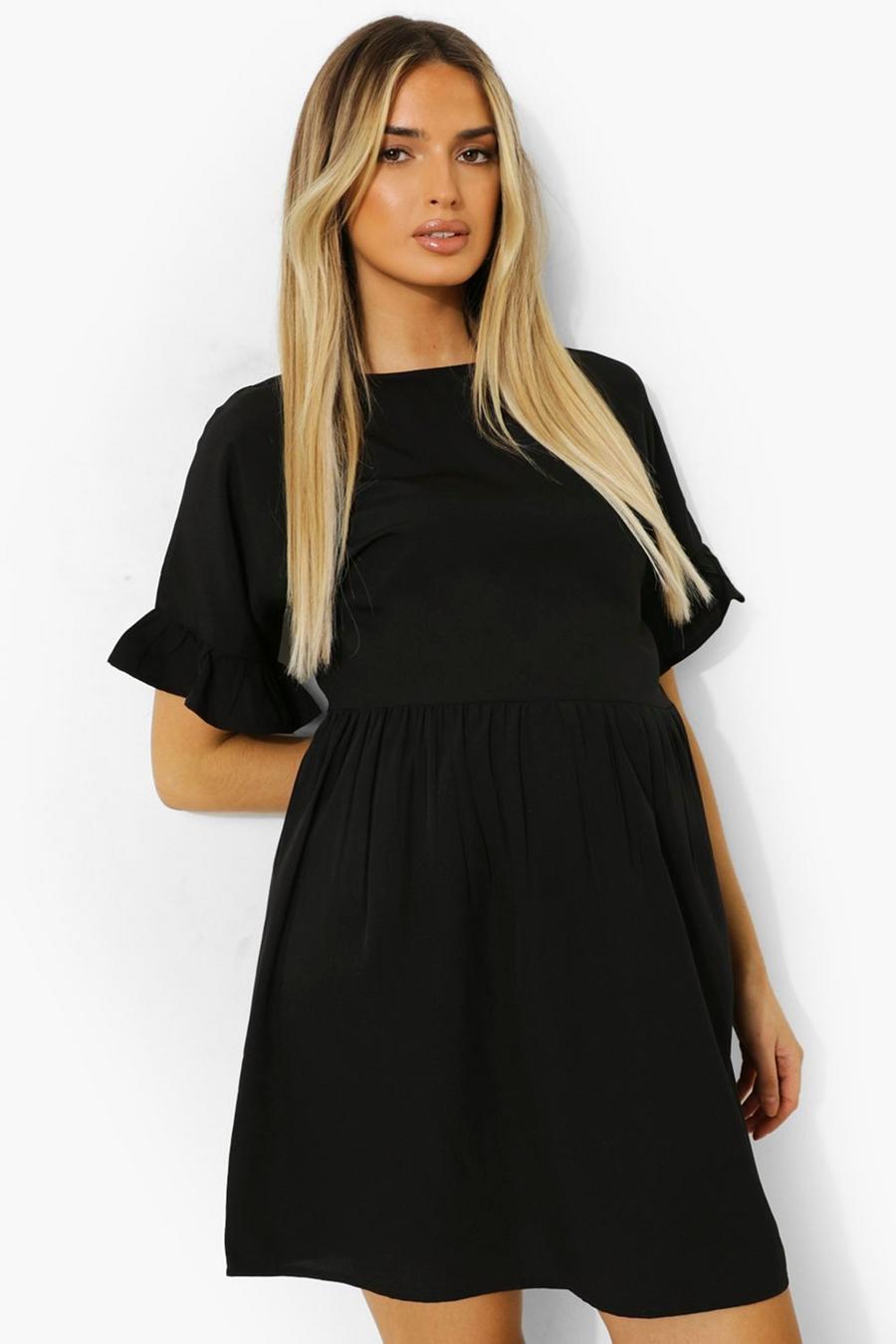 Black Maternity Frill Sleeve Smock Dress