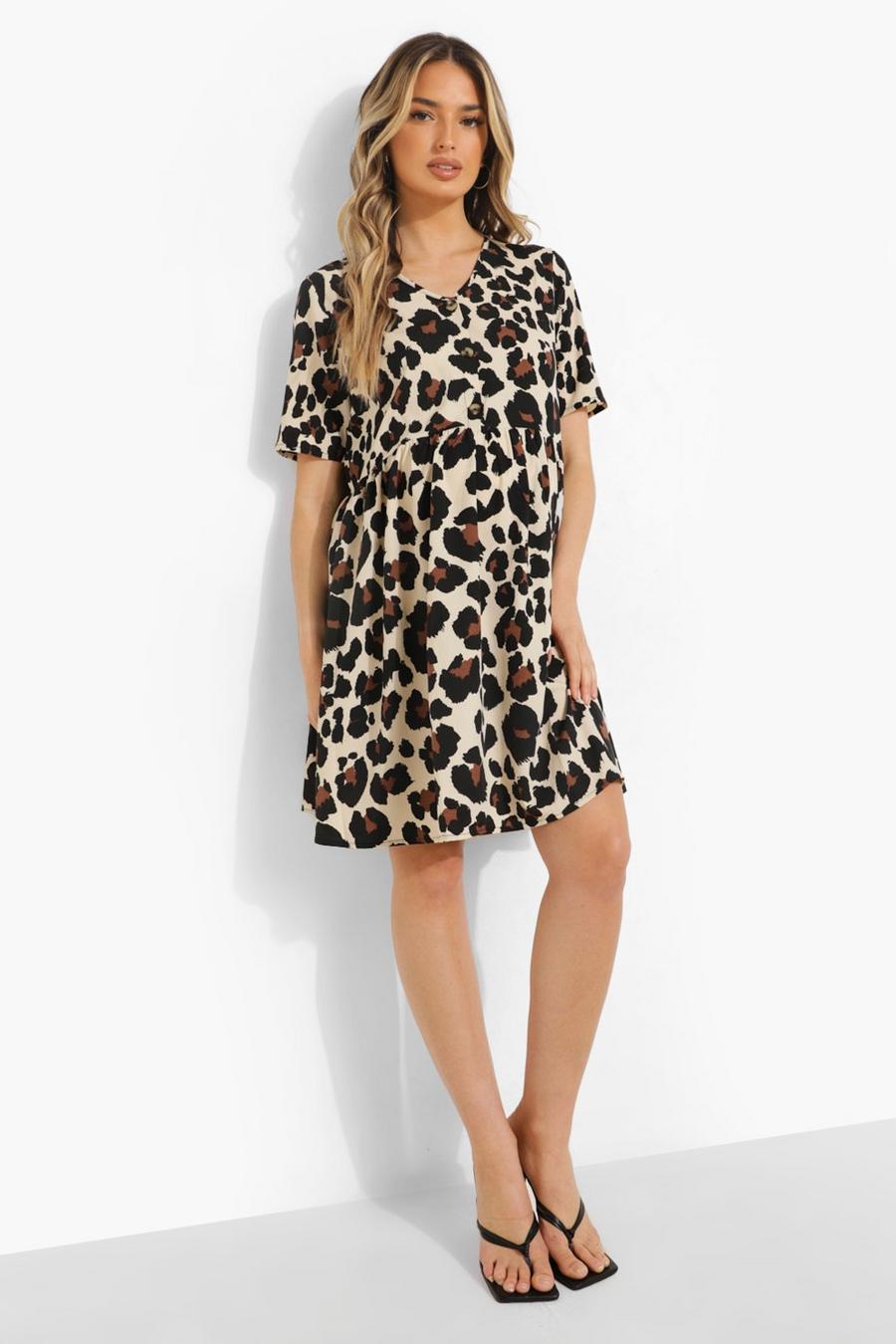 Maternity Leopard Button Down Smock Dress image number 1