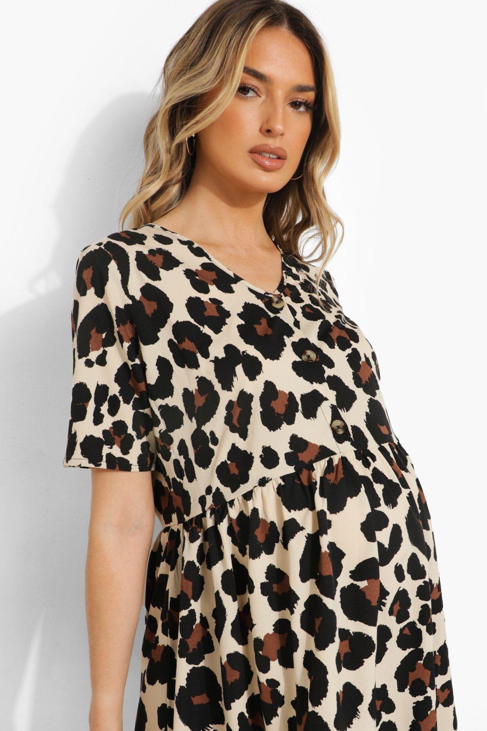 Boohoo maternity leopard outlet print dress