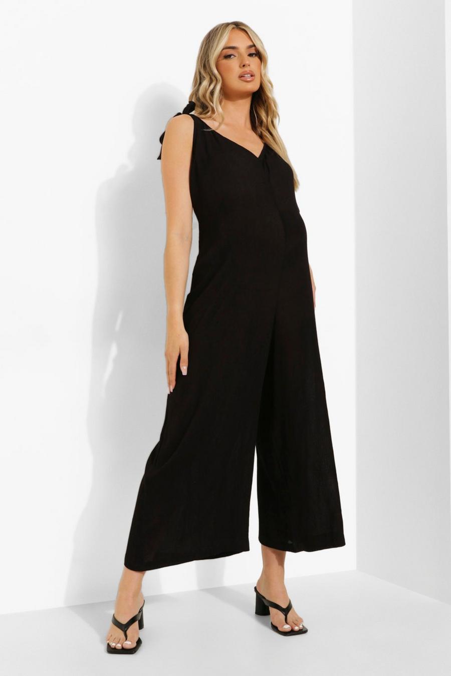 Black Maternity Slouchy Tie Strap Jumpsuit image number 1