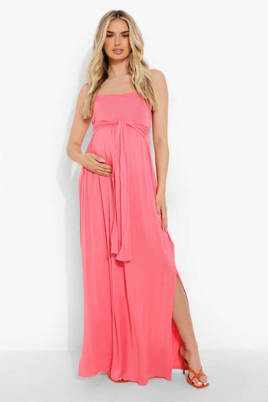 Coral Maternity Strappy Tie Waist Maxi Dress image number 1