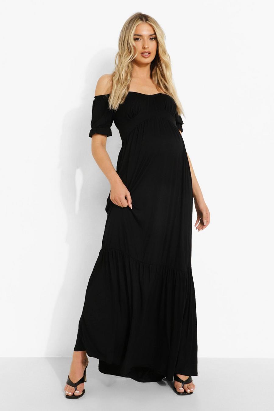 שחור שמלת מקסי עם כתפיים חשופות להיריון image number 1