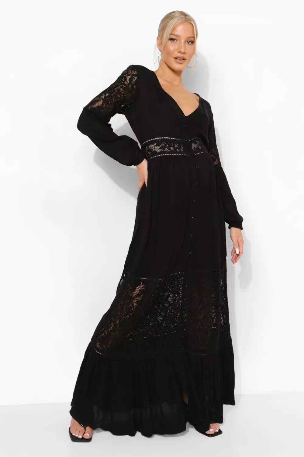 Black lace boho clearance dress