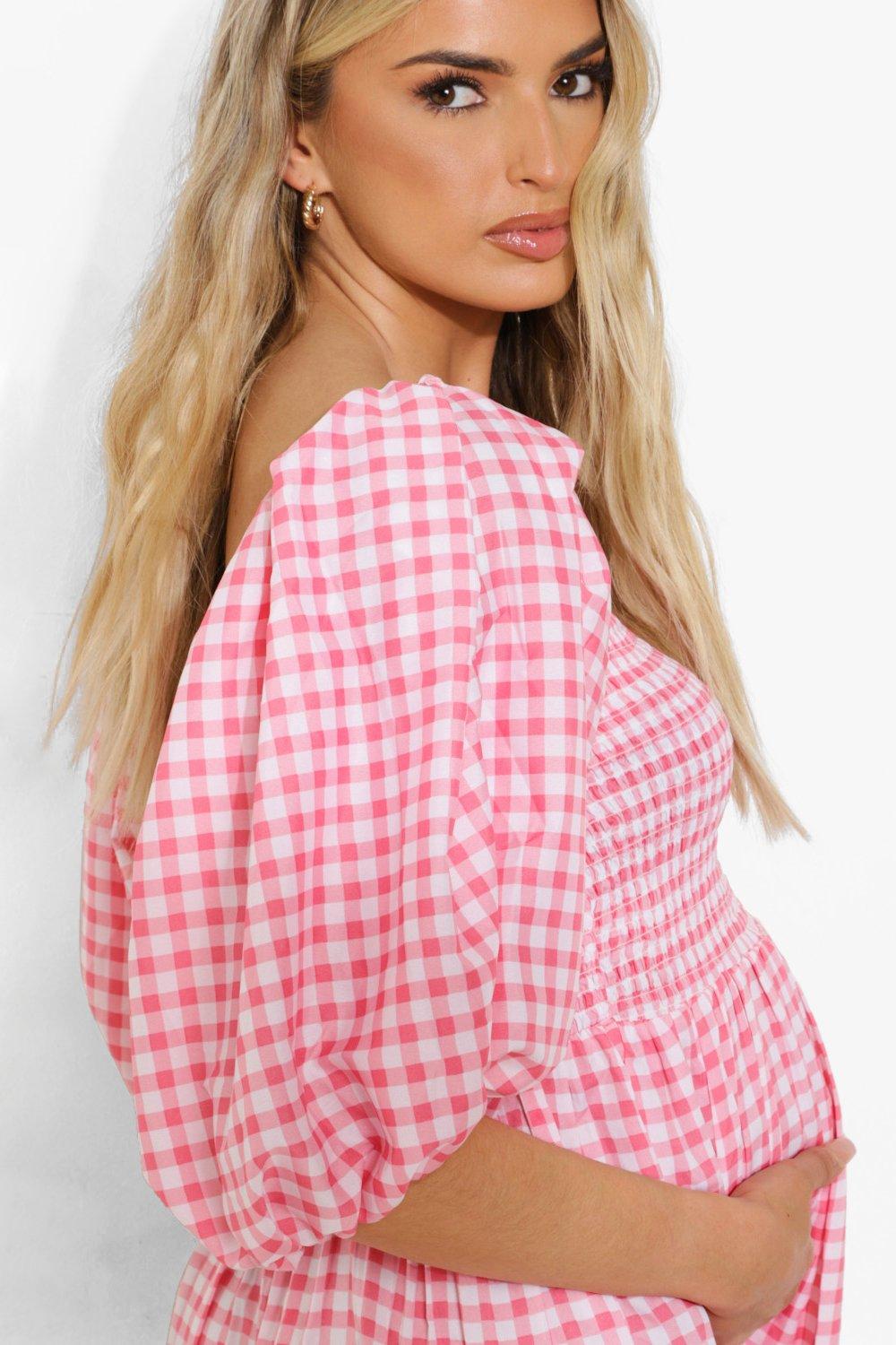 Ever New Petite smock midi dress in baby pink gingham