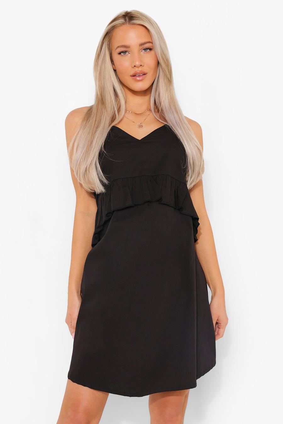 Black Maternity Frill Detail Strappy Smock Dress image number 1