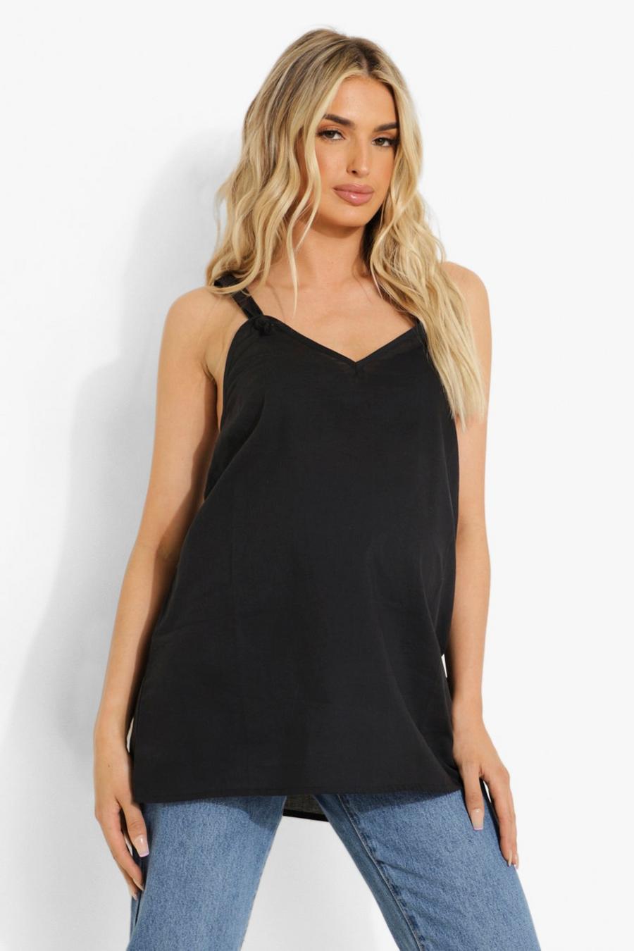 Black Maternity Knot Detail Swing Cami Top image number 1