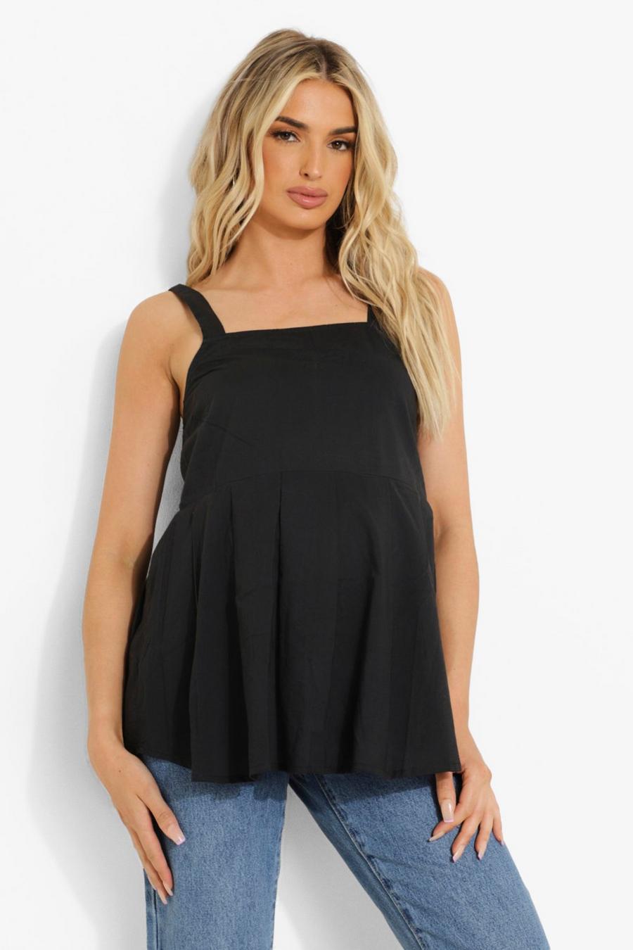 Black Maternity Pleated Smock Top image number 1