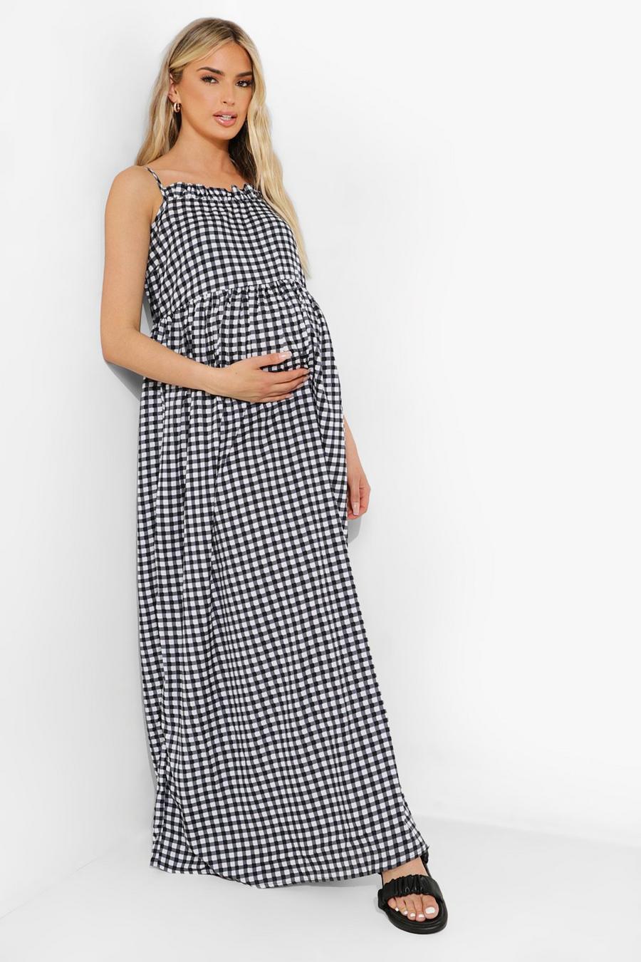Black Maternity Gingham Strappy Maxi Dress image number 1