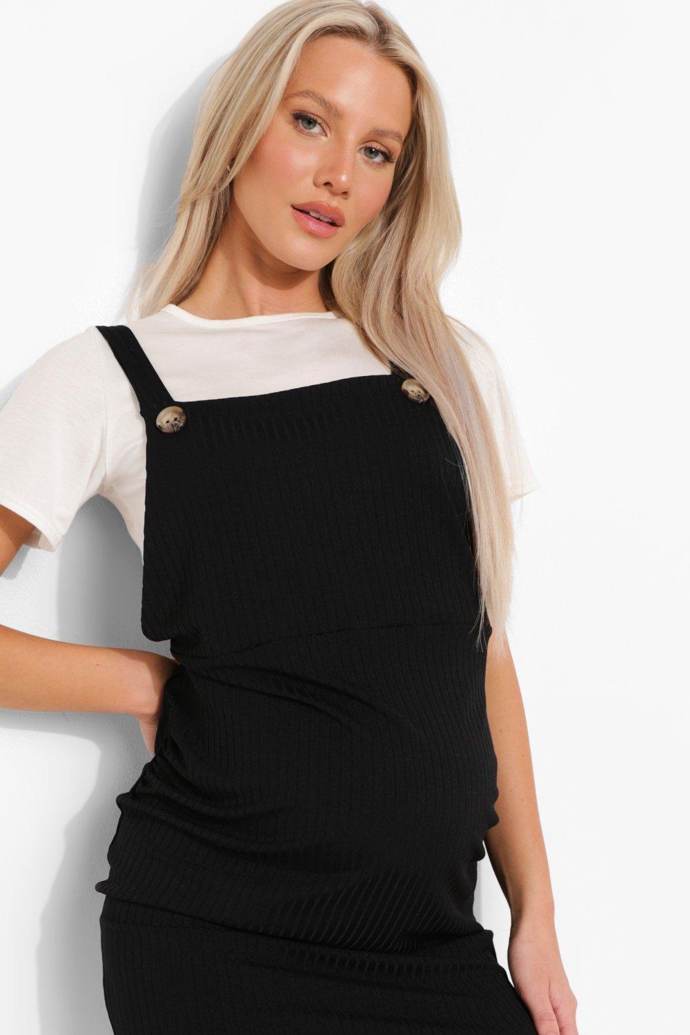 Maternity Rib Pinafore Dress boohoo