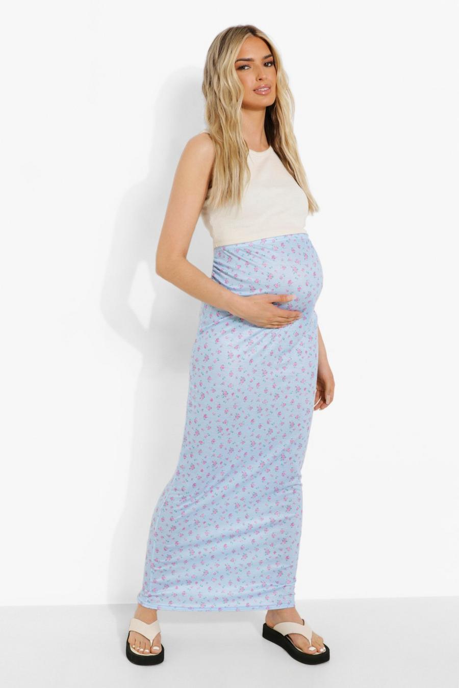 כחול בהיר חצאית מקסי פרחונית מעל לבטן להיריון image number 1