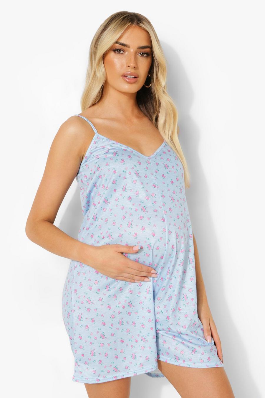 Maternité - Combishort à fleurs, Baby blue image number 1