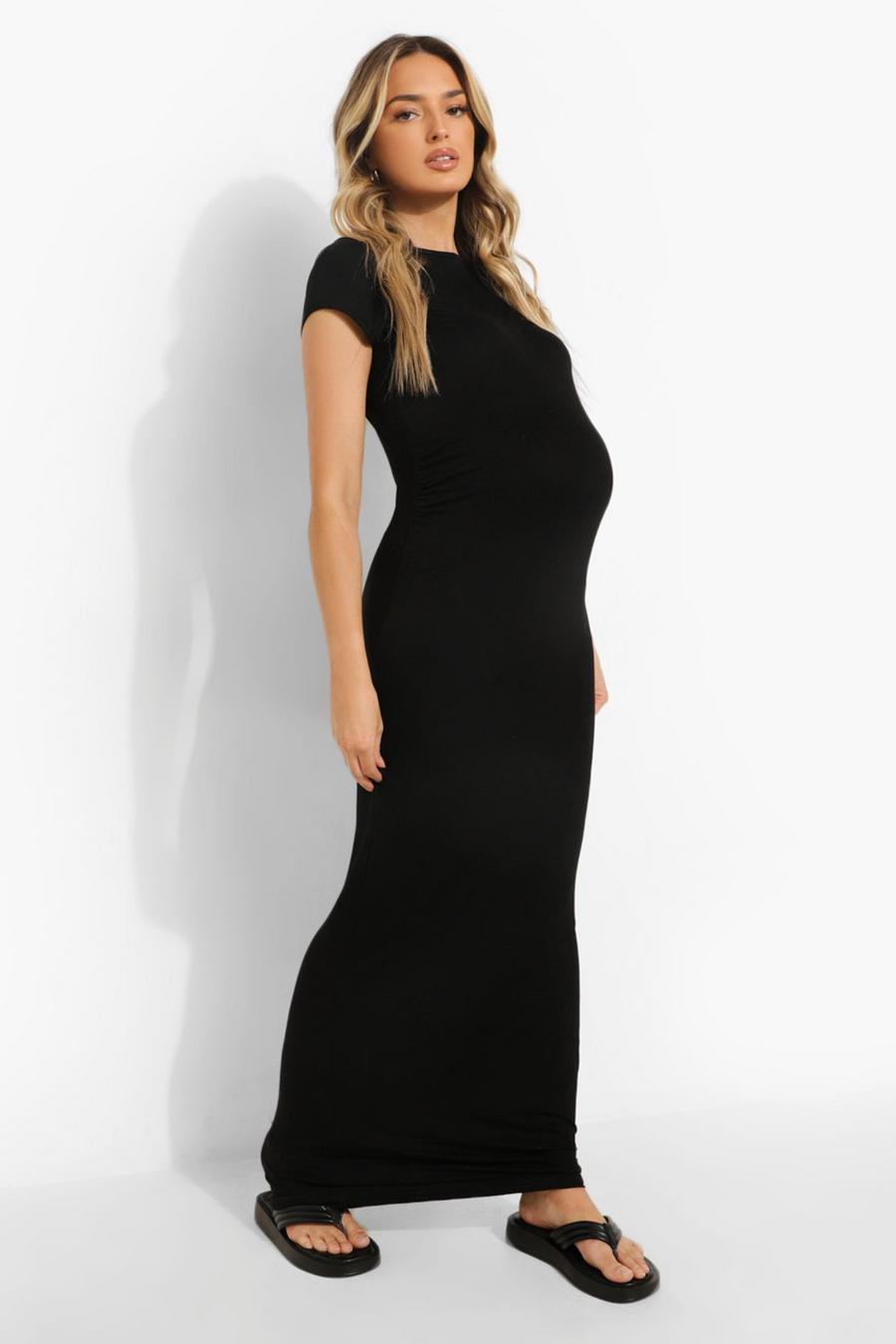 Black Maternity Cap Sleeve Maxi Dress image number 1