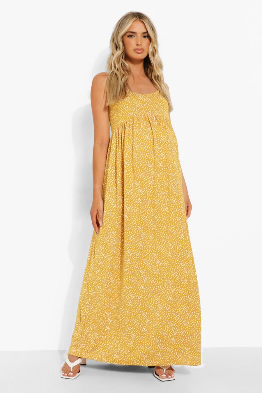 Mustard Maternity Ditsy Floral Smock Maxi Dress image number 1