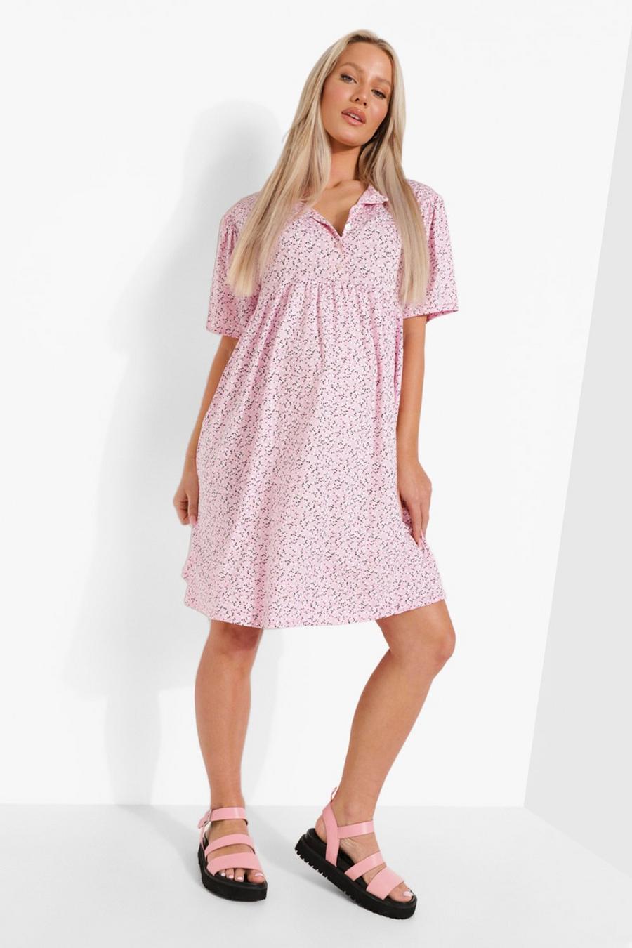 Pale pink Maternity Button Front Ditsy Smock Dress image number 1